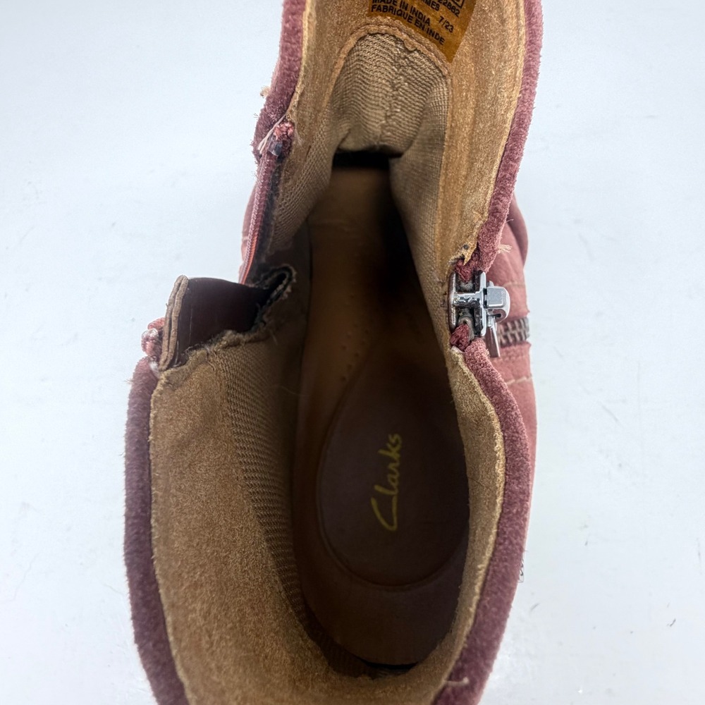 Clarks Aspra Walk WP Suede Boots Womens 9 W Wide Chestnut Waterproof Ankle Zip - Picture 12 of 15